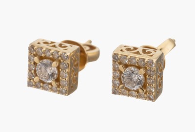 Image Pair of 14 kt gold brilliant-earrings , YG 585/000, squarish, 2 brilliants total approx. ...
