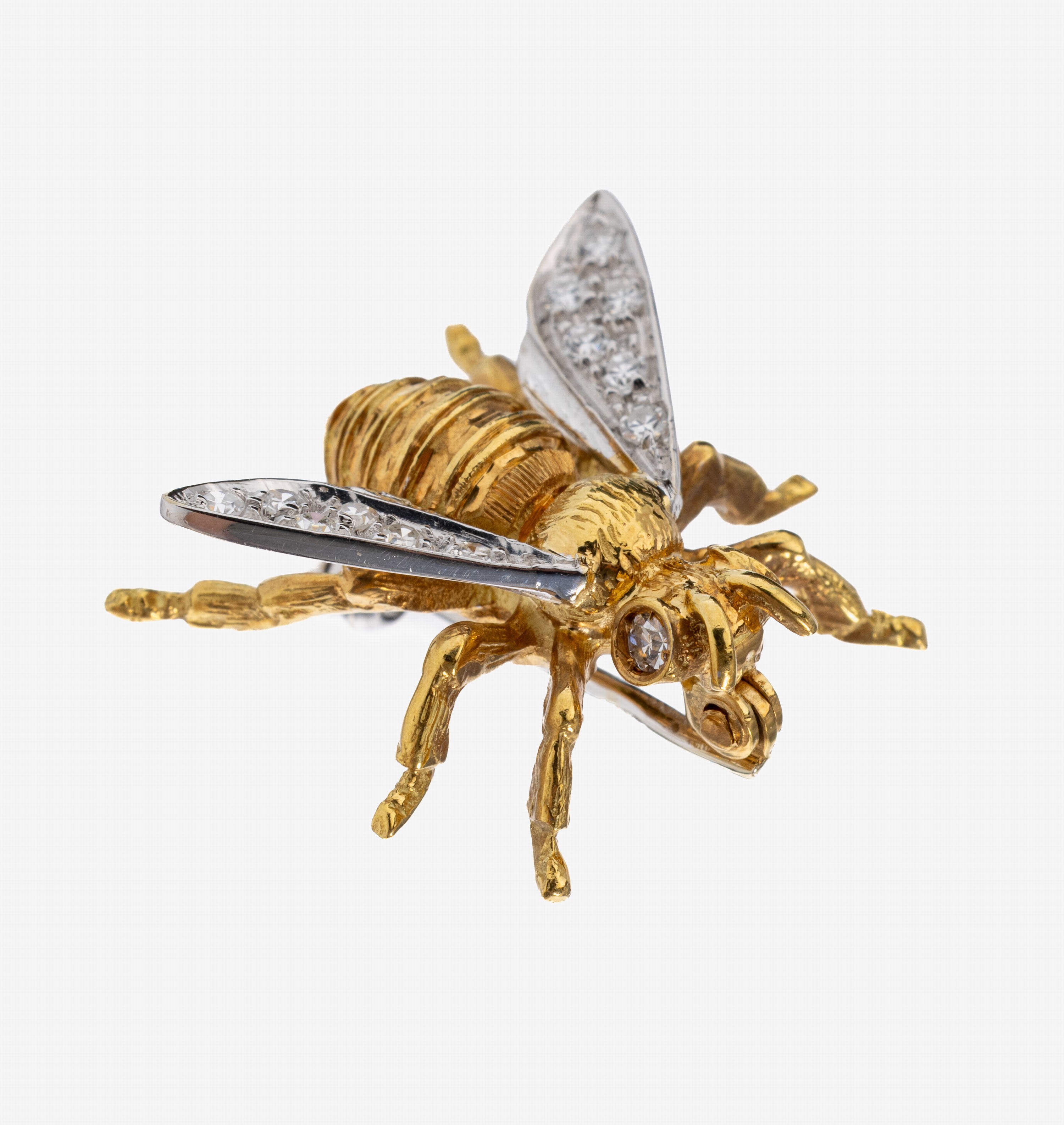 Image 27132337 - 18 kt gold diamond-brooch , YG/WG 750/000, vividly presentation of a bee, wings WG with ...