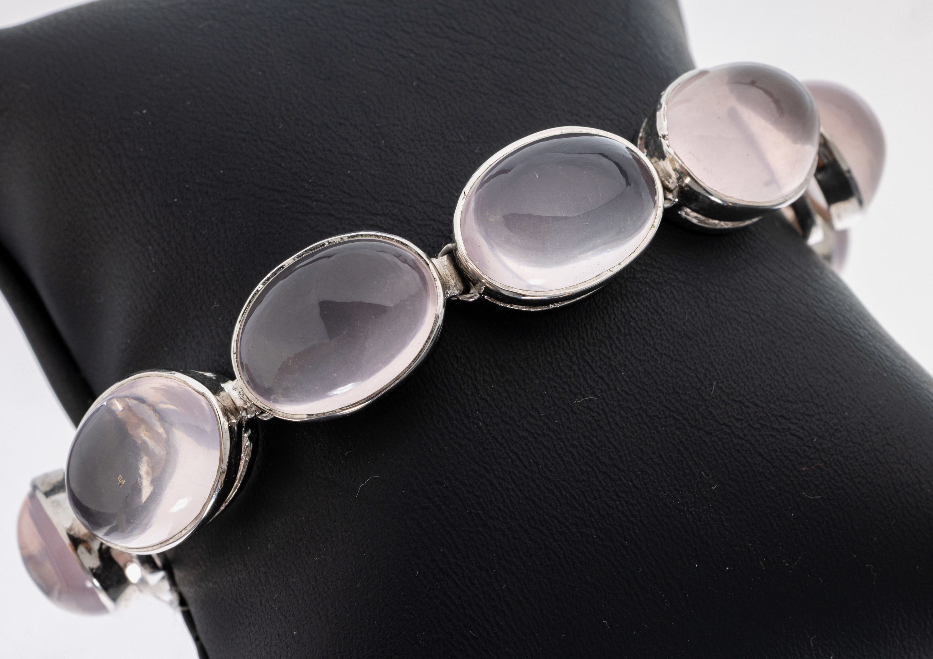 Image 27132382 - Rosenquarz-Armband, 925er Silber, schlichtes Design, 10 ovale Rosenquarz- Cabochons ...