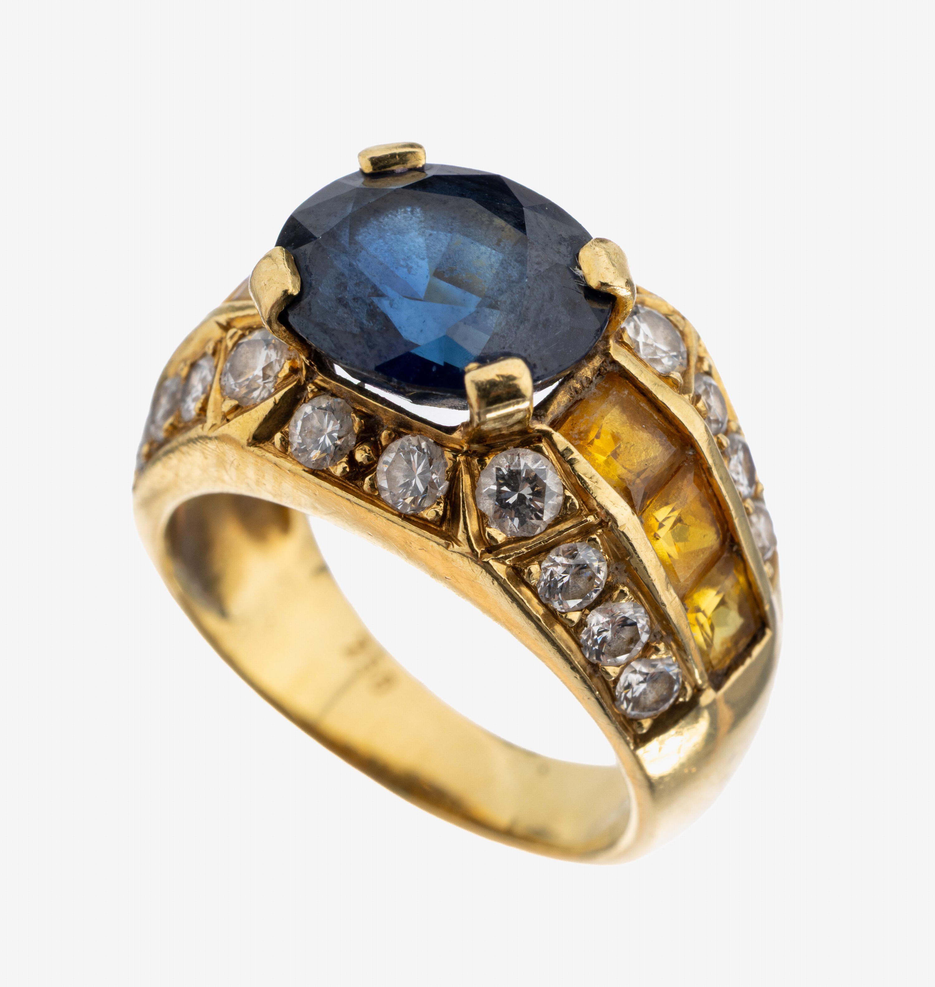 Image 27132458 - 18 kt Gold Saphir-Brillant-Ring, GG 750/000, mittig erhaben gefasster ovalfacett. ...