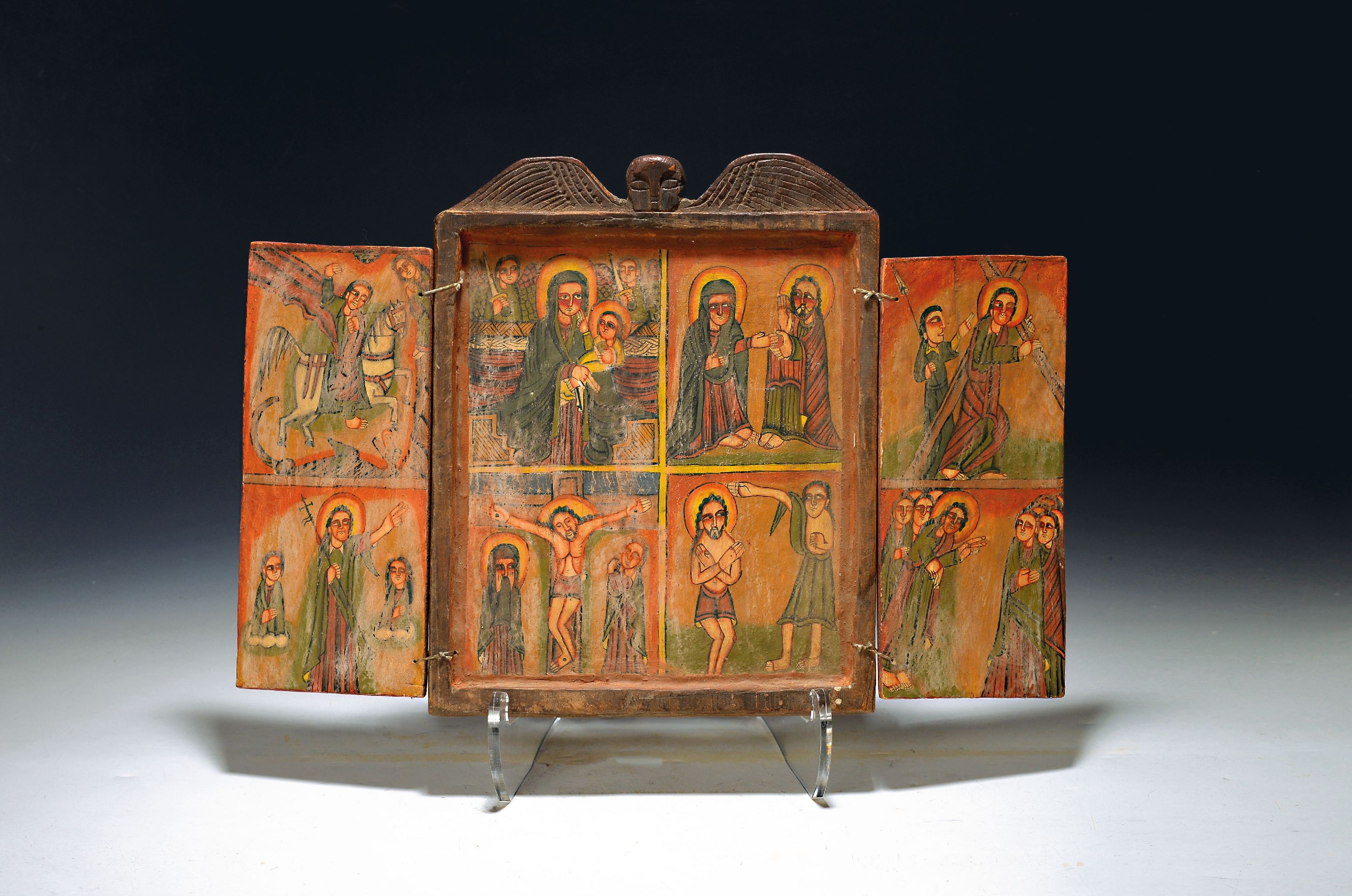 Image 27132697 - koptische klappbare Altarikone/ Triptychon, äthiopisch-orthodox, wohl 2. Hälfte 20. ...