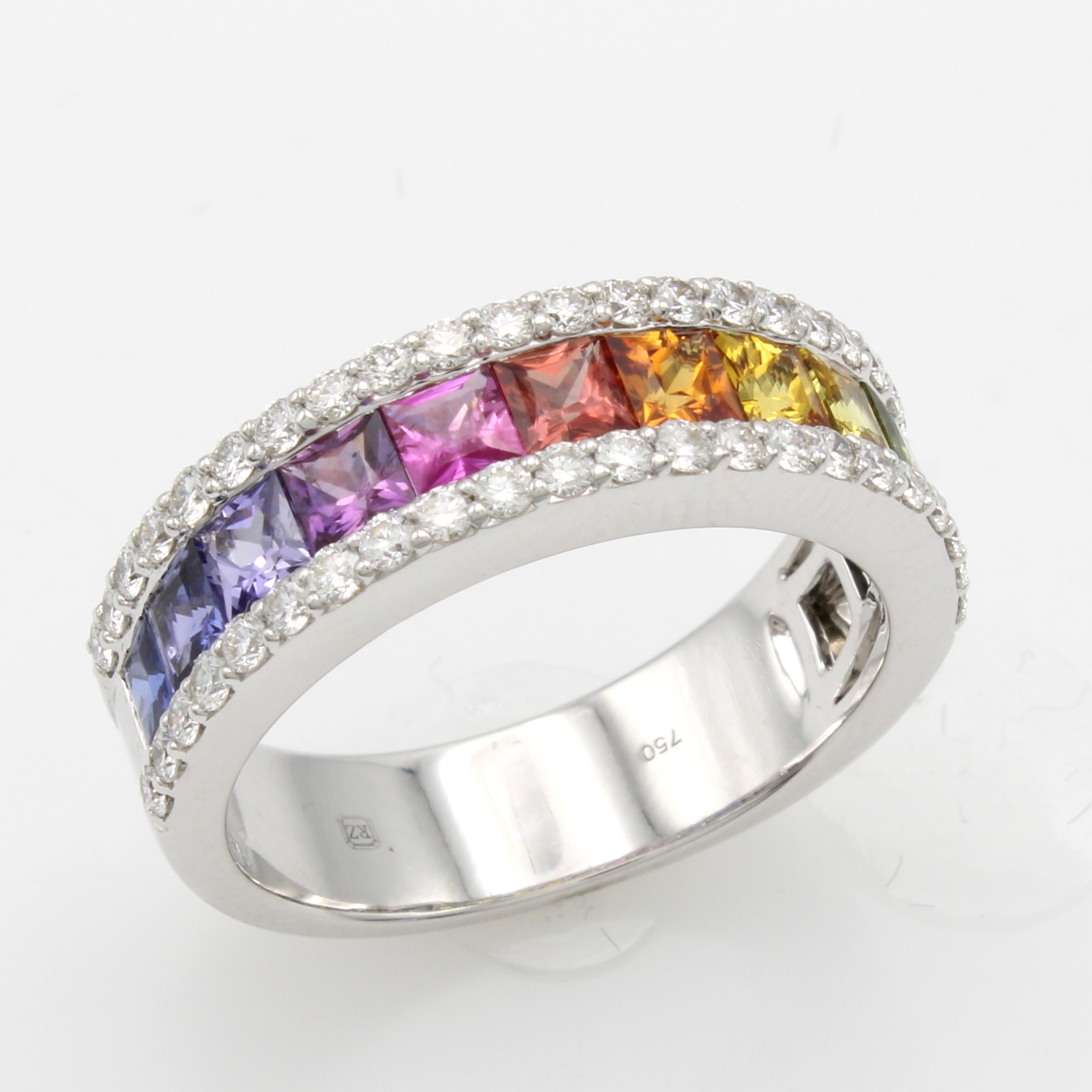 Image 27132741 - Ring mit Saphiren und Brillanten, WG 750/000, 11 fancy Saphircarrées im Farbverlauf ...