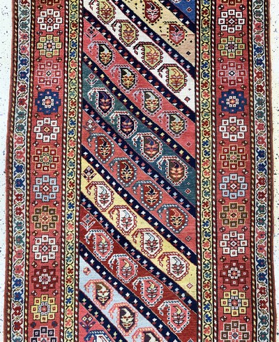 27132785b - Streifen´Gendje´antik, Kaukasus, um 1900, Wolle auf Wolle, ca. 327 x 106 cm, gereinigt, ...
