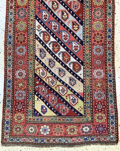 27132785d - Streifen´Gendje´antik, Kaukasus, um 1900, Wolle auf Wolle, ca. 327 x 106 cm, gereinigt, ...