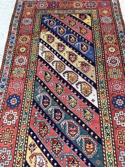 27132785e - Streifen´Gendje´antik, Kaukasus, um 1900, Wolle auf Wolle, ca. 327 x 106 cm, gereinigt, ...
