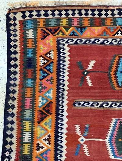 27132812c - Ghaschgai Kelim, Persien, Anfang 20.Jhd, Wolle auf Wolle, ca. 233 x 160 cm, verfärbt, ...