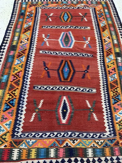 27132812f - Ghaschgai Kelim, Persien, Anfang 20.Jhd, Wolle auf Wolle, ca. 233 x 160 cm, verfärbt, ...
