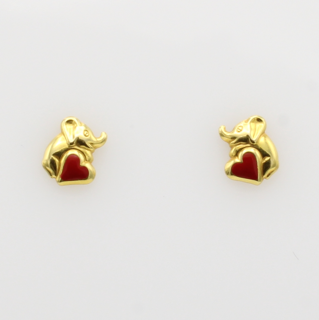 Image 27132959 - Paar Kinderohrstecker, GG 585/000, ´Elefant auf rotem Herz´