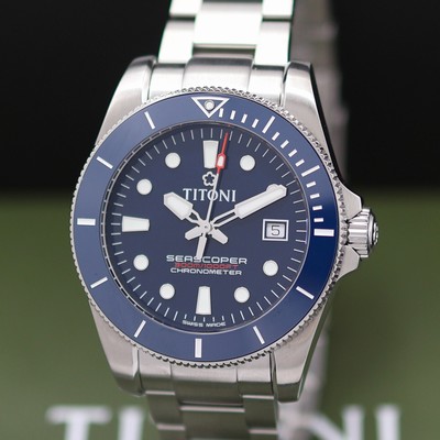 27133007a - TITONI Seascoper Chronometer ungetragene Herrenarmbanduhr Referenz 83300 S-BK-702, ...
