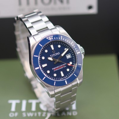 27133007b - TITONI Seascoper Chronometer ungetragene Herrenarmbanduhr Referenz 83300 S-BK-702, ...