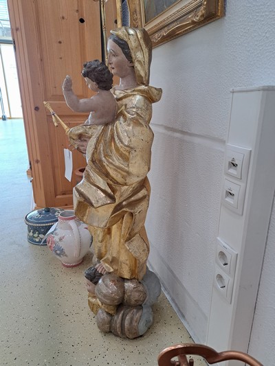 27133207m - Bildschnitzerei Muttergottes, ausgehendes 18 .Jh., vollplastisch geschnitzt, sekundäre ...