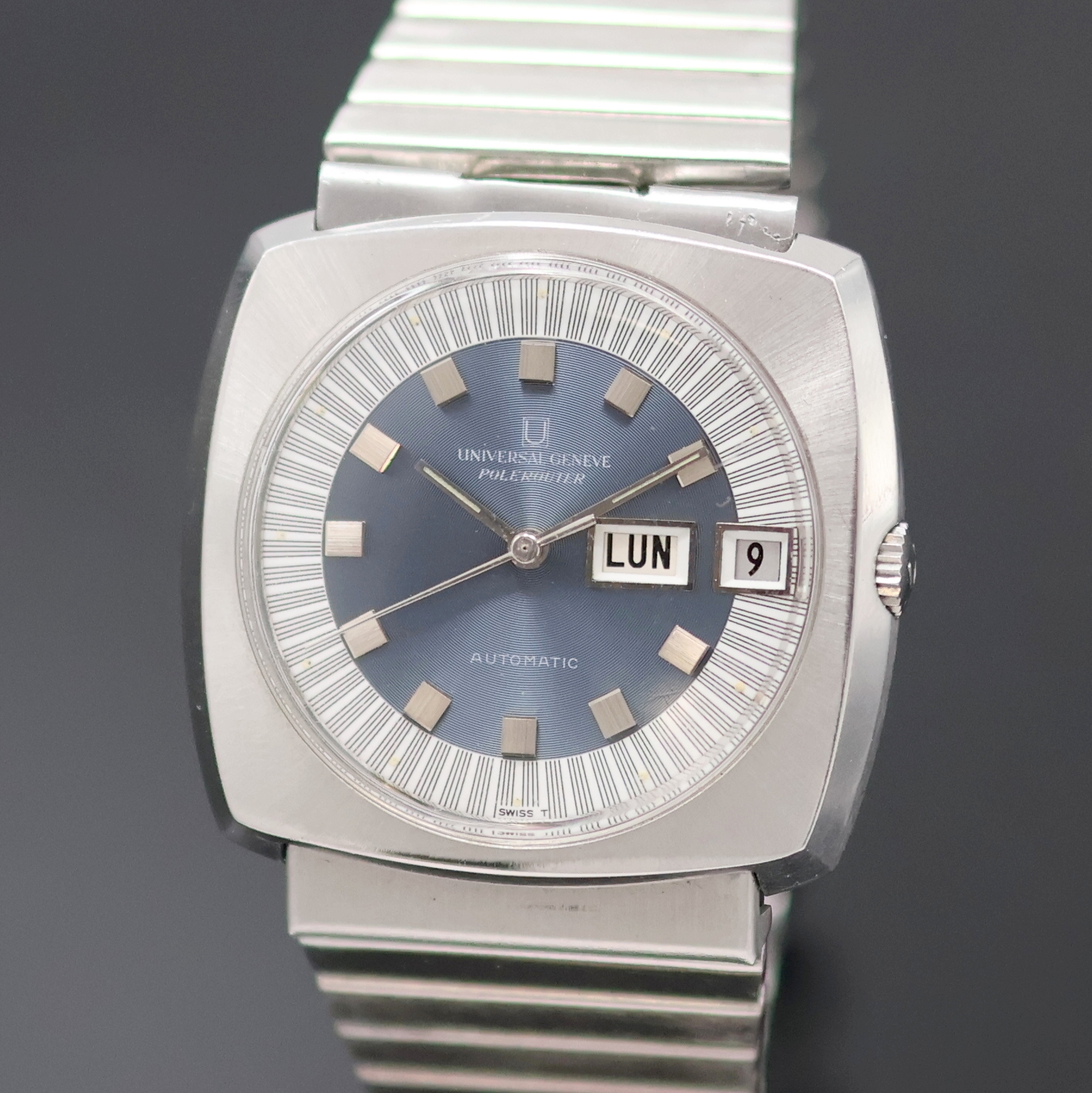 Detail a: UNIVERSAL GENEVE Polerouter vintage Herrenarmbanduhr Referenz 872101, Automatik, Schweiz 1970er Jahre, kissenförmiges, 2-teil. Edelstahlgeh. inkl. ...