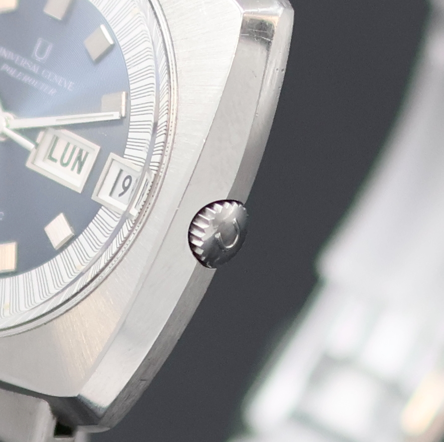 Detail c: UNIVERSAL GENEVE Polerouter vintage Herrenarmbanduhr Referenz 872101, Automatik, Schweiz 1970er Jahre, kissenförmiges, 2-teil. Edelstahlgeh. inkl. ...