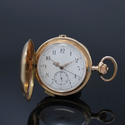 Image A. LUGRIN 14k pink gold hunting cased pocket- watch with 1/4 hour-repetition and ...