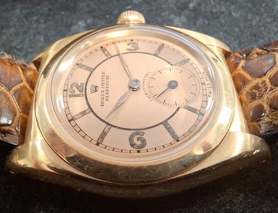 27133335h - ROLEX Bubble-Back Armbanduhr Referenz 4984 in RG 750/000, Schweiz um 1945, Automatik, ...