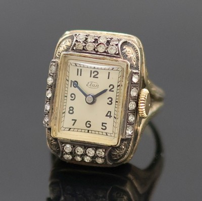 27133339a - ELAN Ringuhr in vergoldetem Silber mit Schmucksteinbesatz, Schweiz um 1945, Handaufzug, ...
