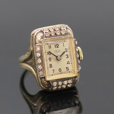 27133339b - ELAN Ringuhr in vergoldetem Silber mit Schmucksteinbesatz, Schweiz um 1945, Handaufzug, ...