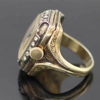 27133339c - ELAN Ringuhr in vergoldetem Silber mit Schmucksteinbesatz, Schweiz um 1945, Handaufzug, ...