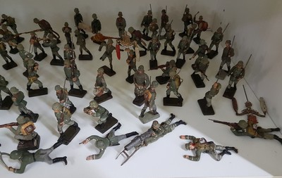 27133381b - 85 Lineolfiguren, deutsch, 30er Jahre, Wehrmachtsoldaten, darunter Fahnenträger, ein ...