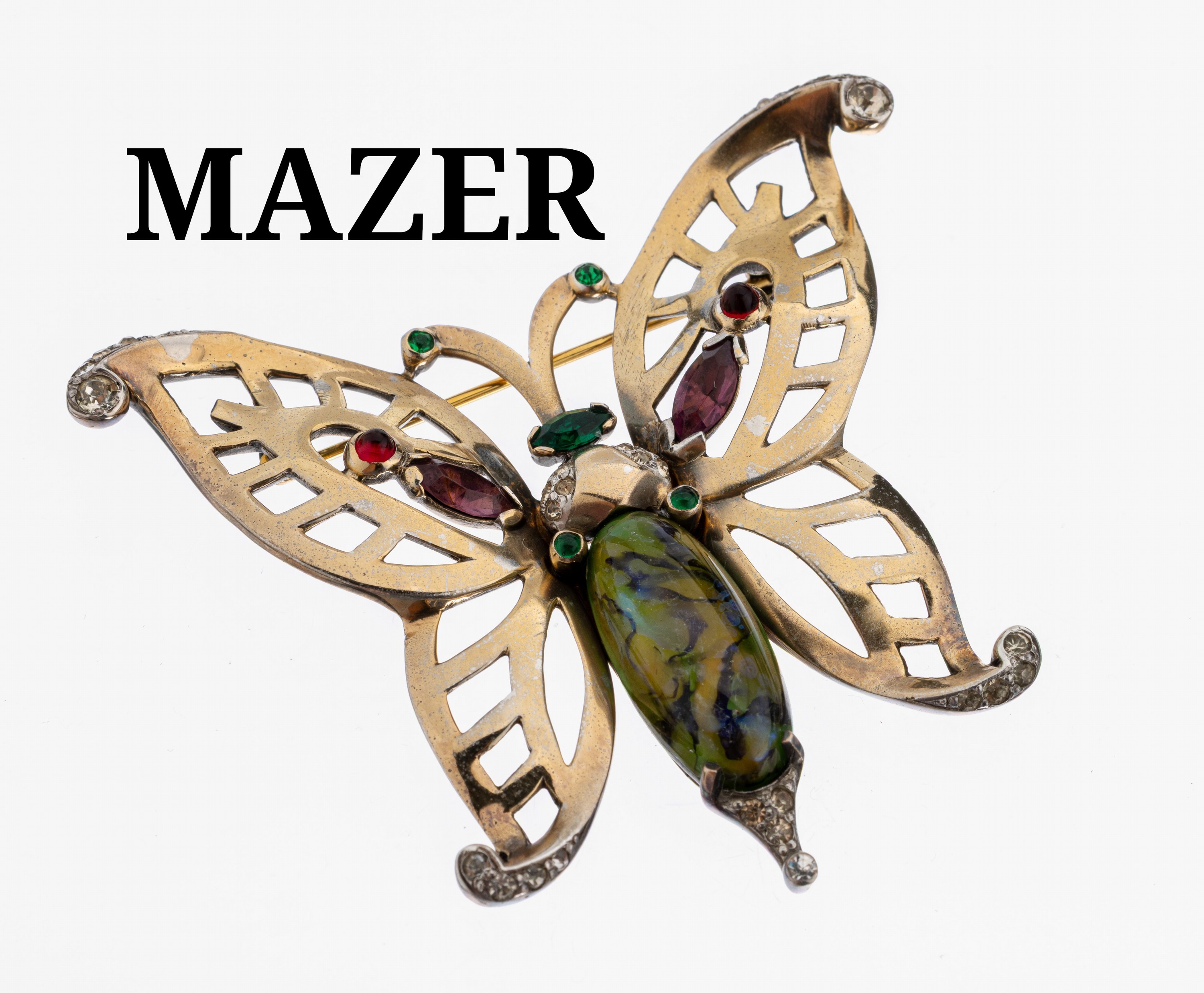 Image 27133563 - MAZER rhine stones-brooch ´butterfly´ , silver 925 gilt, rhine stones in different ...