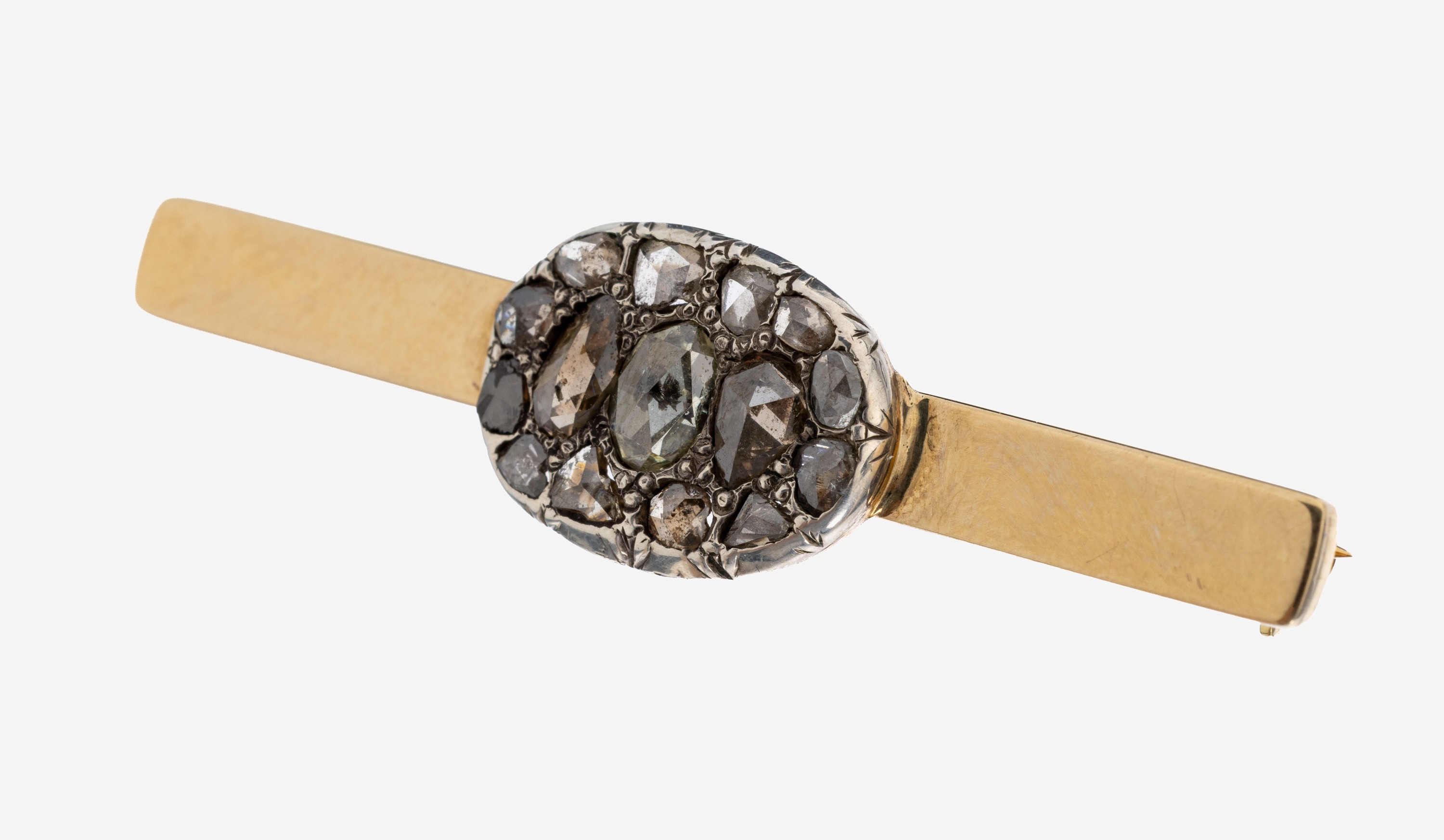 Image 27133568 - 14 kt Gold Diamant-Brosche, GG 585/000, Mittelteil um 1890, in Silber gefasste ...