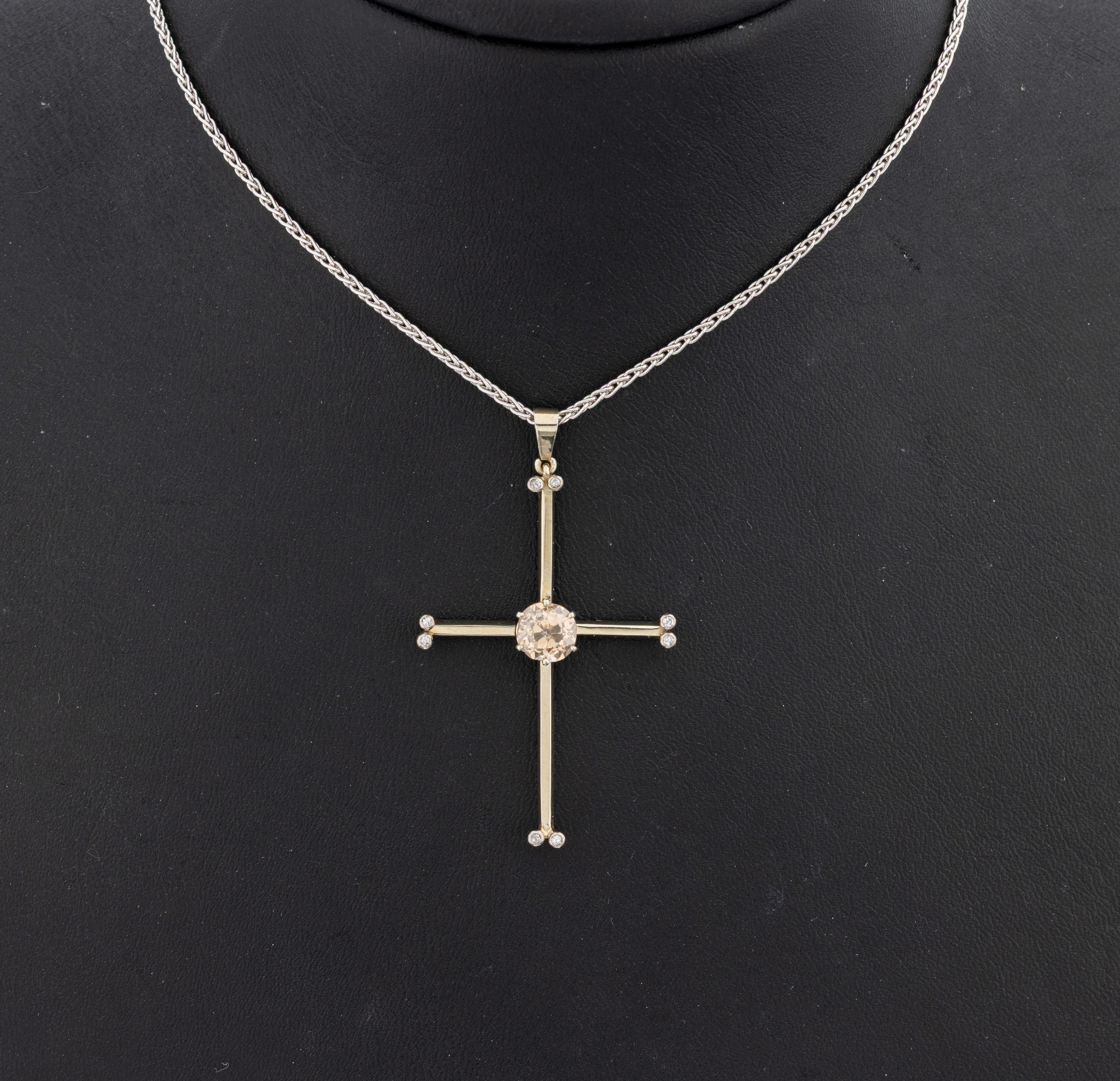 Image 27133572 - 18 kt Gold Diamant-Kreuzanhänger, WG/GG 750/000, schlichtes Kreuz mit einem ...