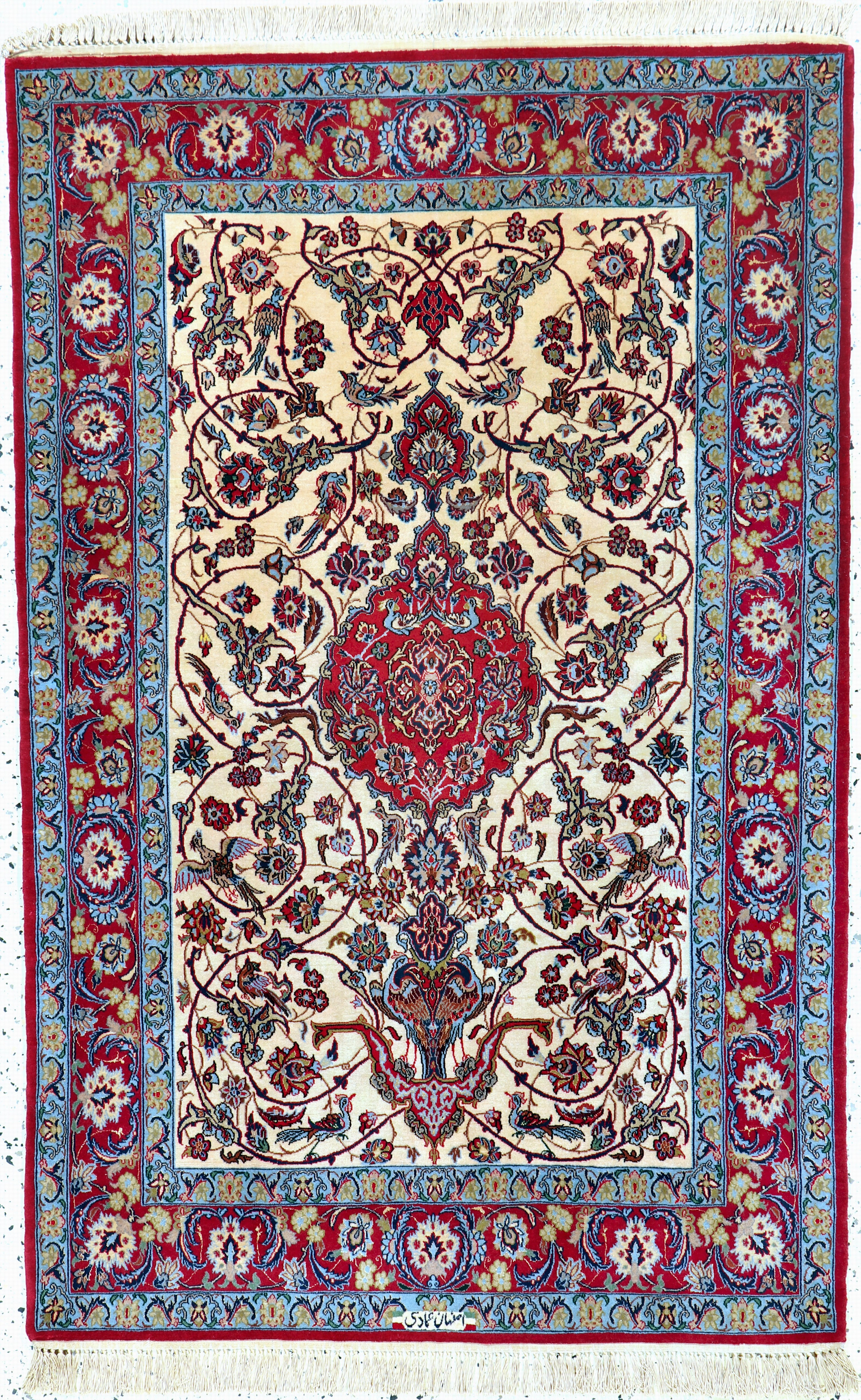 Image 27133576 - Esfahan fein, Persien, Mitte 20.Jhd, Korkwolle mit und auf Seide, ca. 170 x 109 cm,EHZ: ...