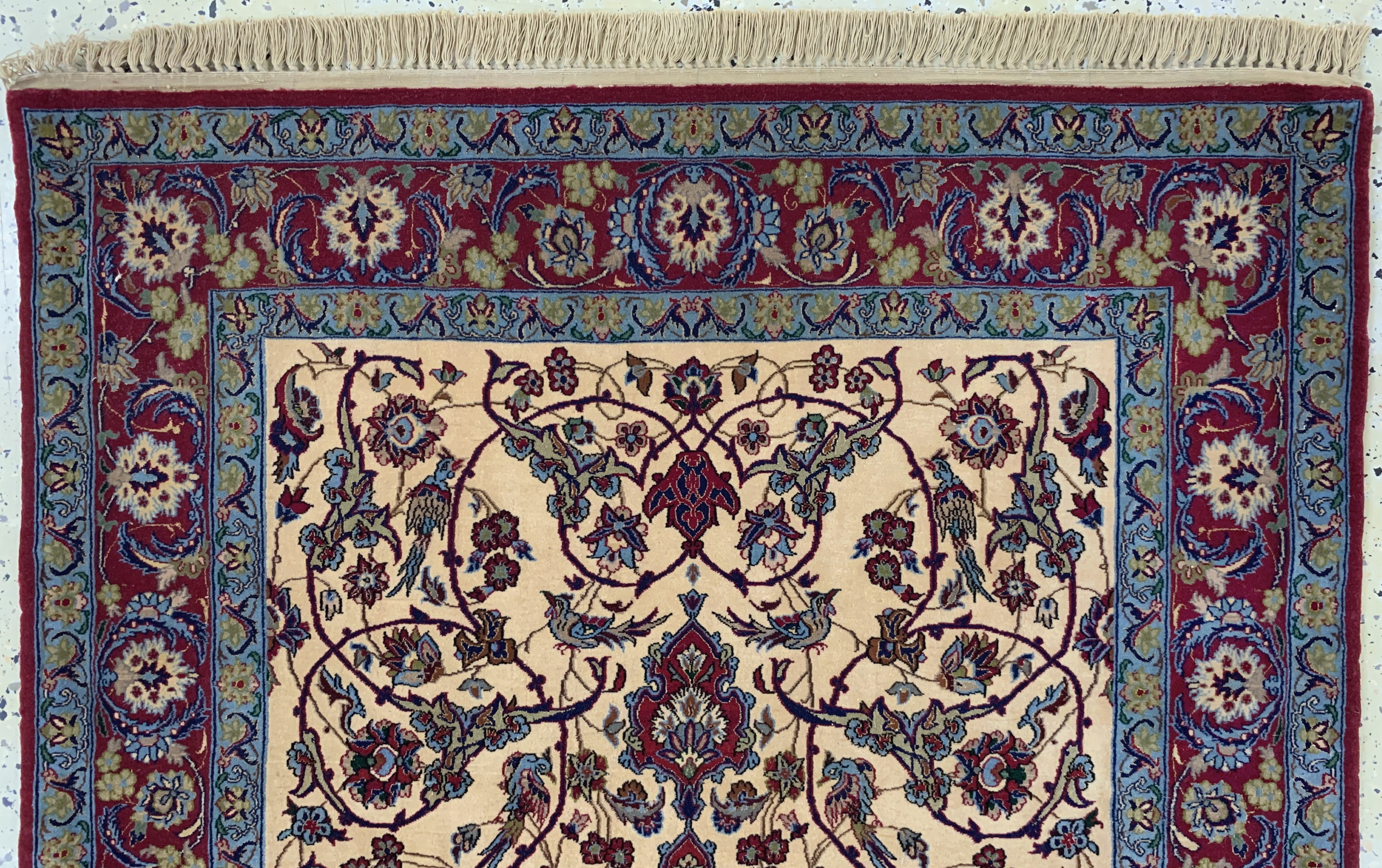 Detail a: Esfahan fein, Persien, Mitte 20.Jhd, Korkwolle mit und auf Seide, ca. 170 x 109 cm,EHZ: 1-2