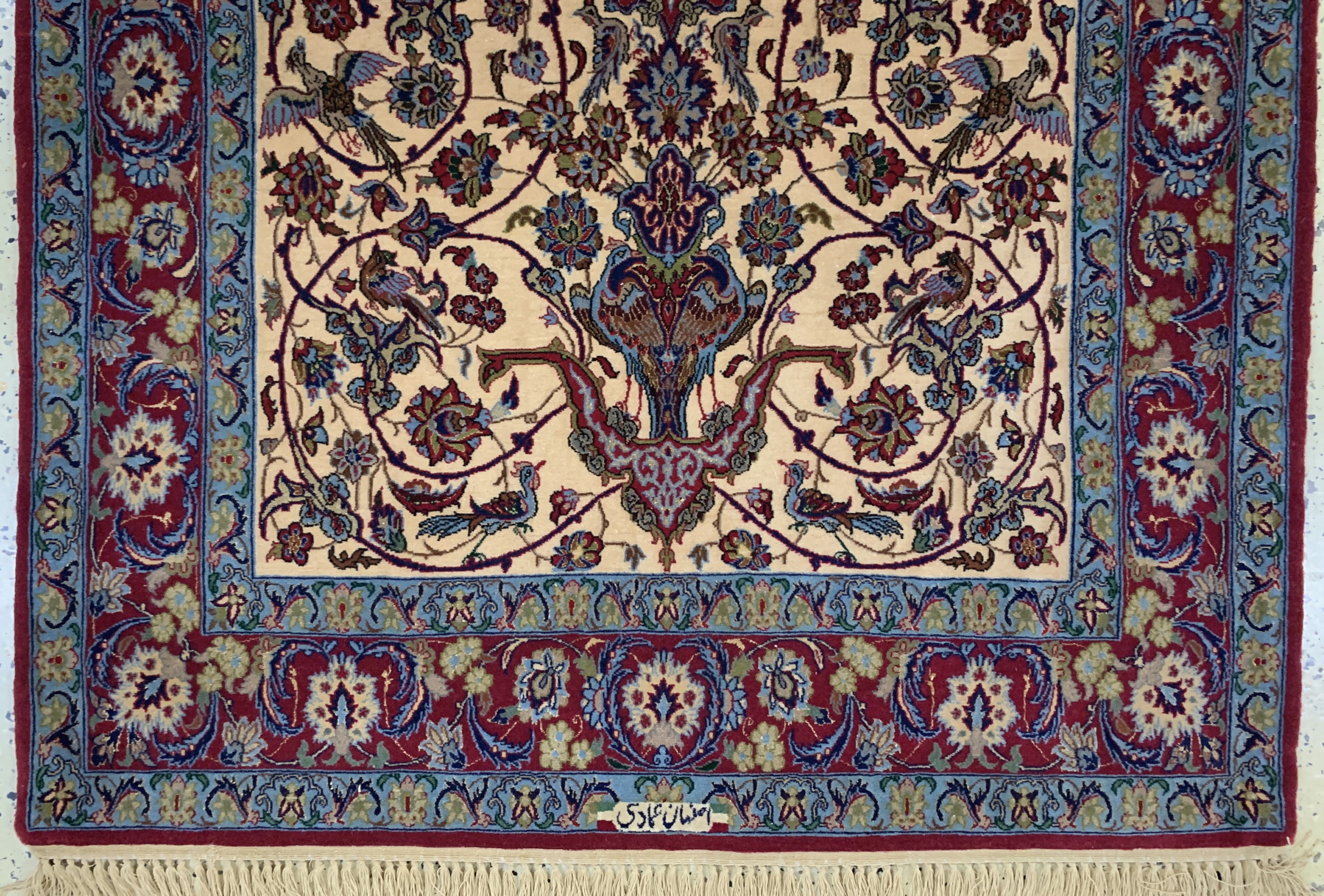 Detail c: Esfahan fein, Persien, Mitte 20.Jhd, Korkwolle mit und auf Seide, ca. 170 x 109 cm,EHZ: 1-2