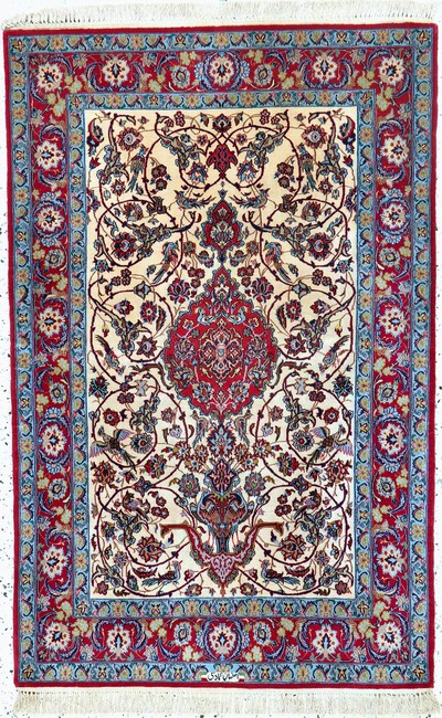 Image Esfahan fein, Persien, Mitte 20.Jhd, Korkwolle mit und auf Seide, ca. 170 x 109 cm,EHZ: ...