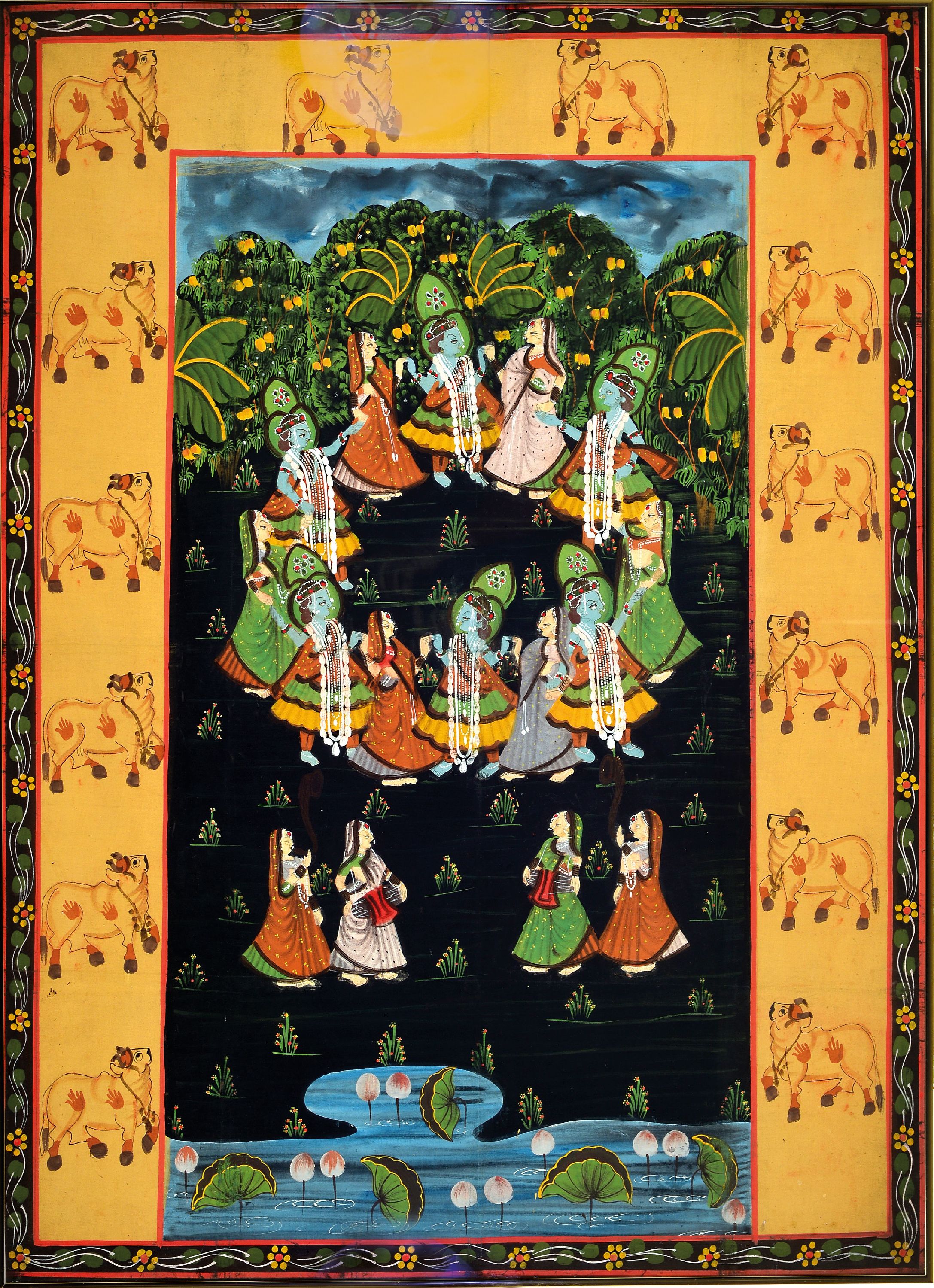 Image 27133853 - Pichwai, große Malerei auf Stoff, Indien, frühes 20. Jh., LLela, göttlicher Tanz von ...