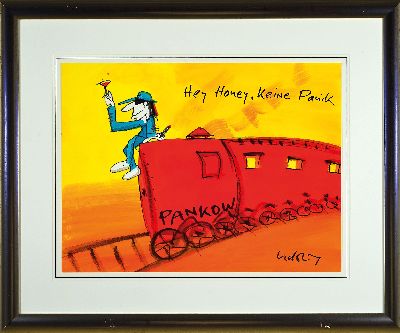 27133856k - Udo Lindenberg, geb. 1946, Aquarell/Likörell, ´Hey Honeys, keine Panik, (Sonderzug nach ...