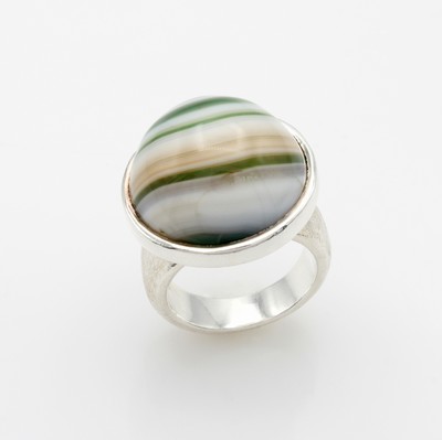 Image Ring mit Streifenachat, 925er Silber, Achatcabochon in glatter Fassung, Ringschiene ...