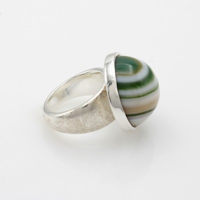 27133860a - Ring mit Streifenachat, 925er Silber, Achatcabochon in glatter Fassung, Ringschiene ...