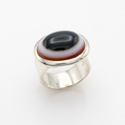 Image Ring mit Augenachat, 925er Silber, ovaler Achatcabochon, Ringschiene strichmatt., RW ...