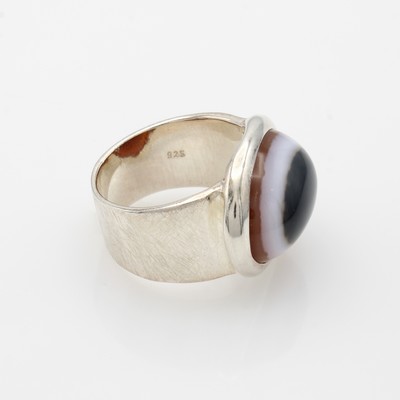 27133862a - Ring mit Augenachat, 925er Silber, ovaler Achatcabochon, Ringschiene strichmatt., RW ...