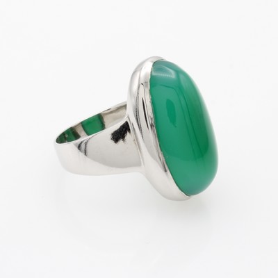 27133867a - Ring mit Achat, 925er Silber, ovaler, grünerAchatcabochon, RW ca. 61