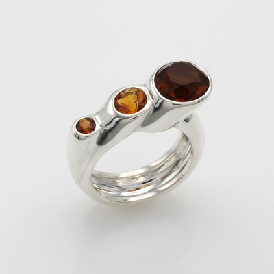 Image Ring mit Citrinen, 925er Silber, drei röhrenförmige, abgestufte Elemente bes. m. fac. ...