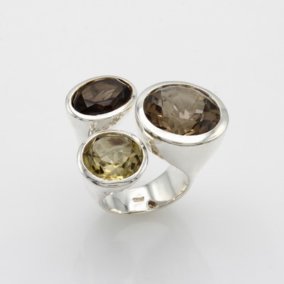 Image Ring mit Rauchquarzen, 925er Silber, fac. Rauchquarze in versch. Schliffarten, RW ca. 57