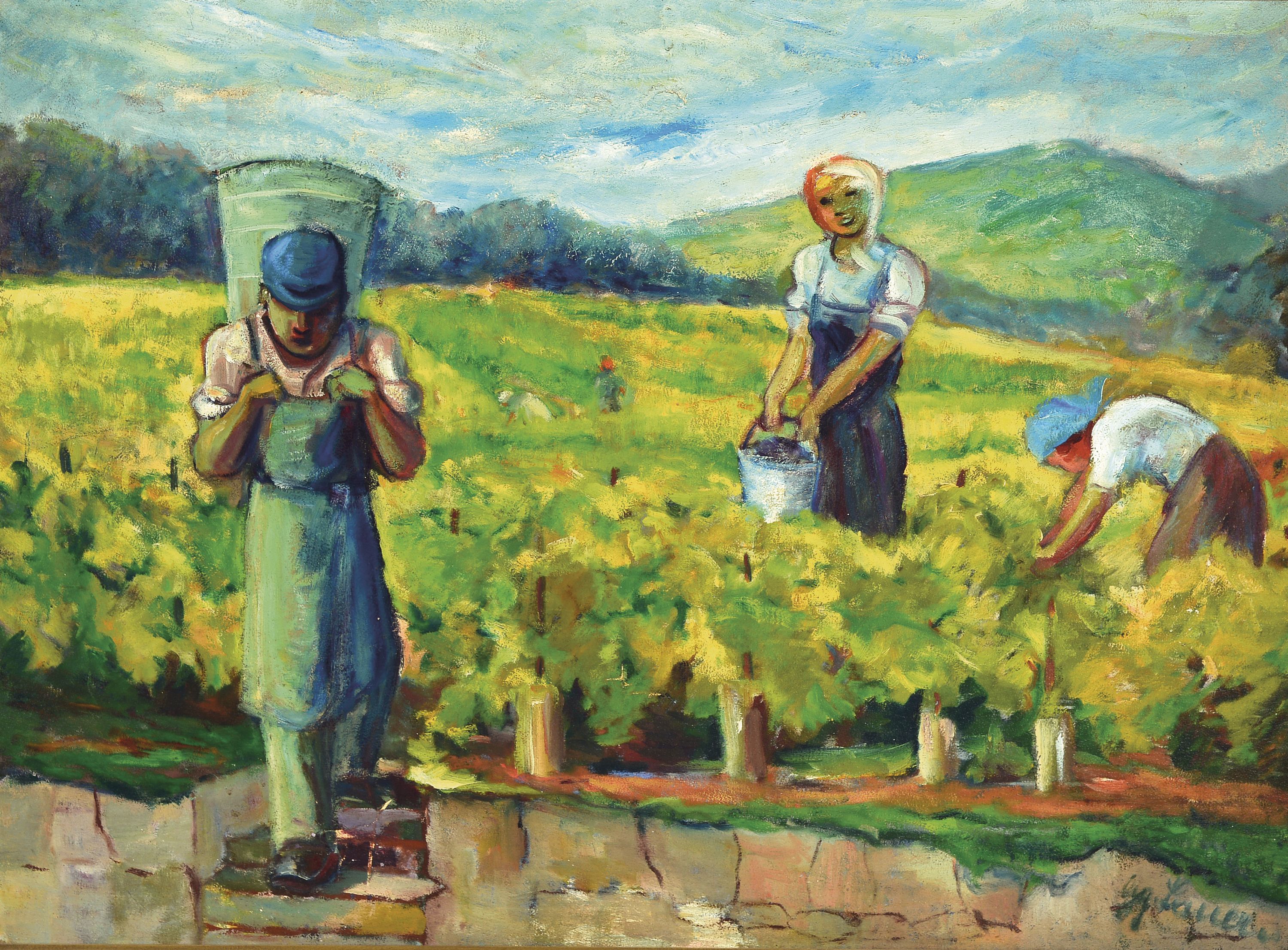 Image 27133913 - Georg Lauer, 1901-1991 Ludwigshafen, Weinlese, Öl/Lwd, rest., rechts unten signiert, ...