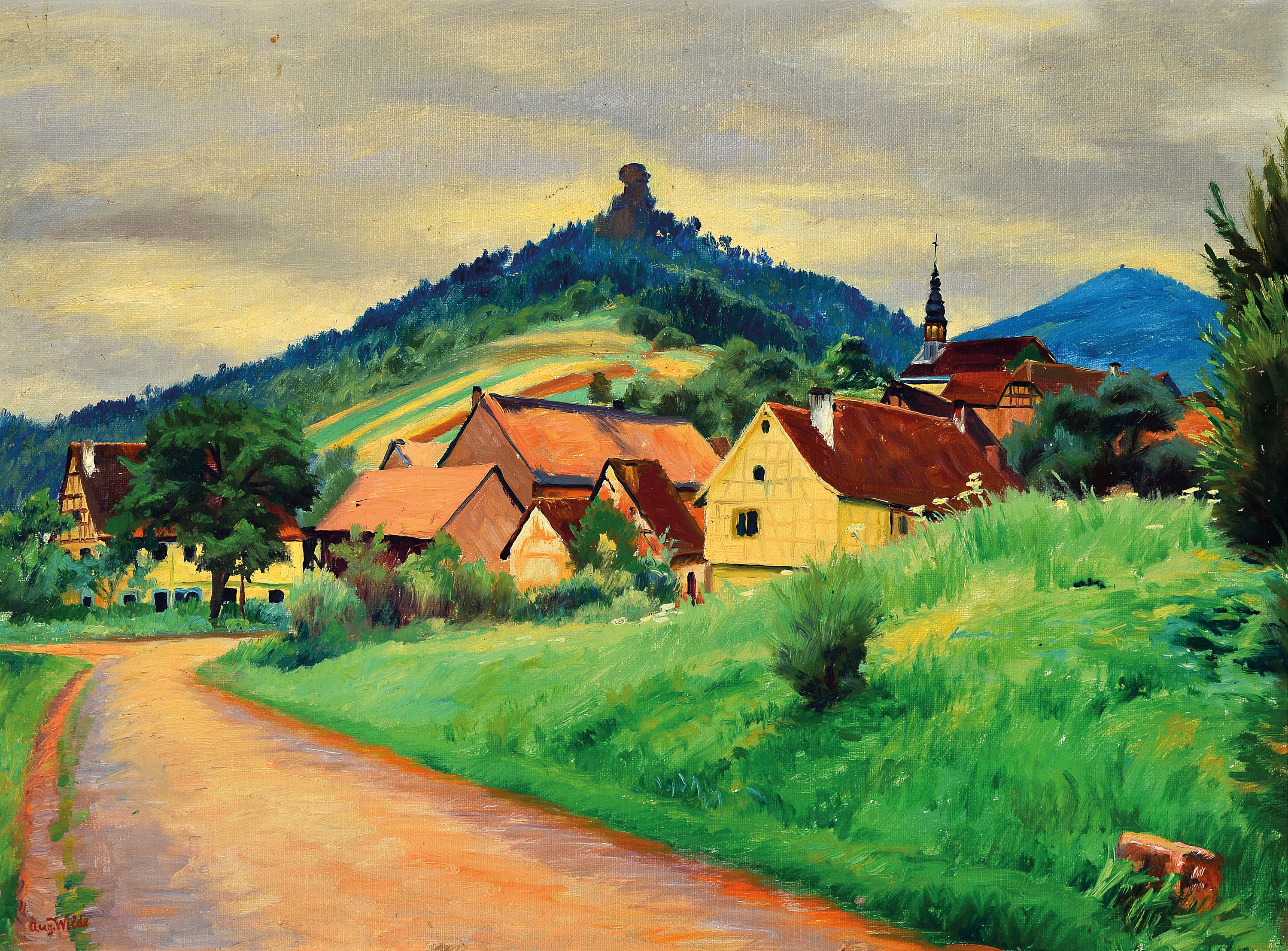 Image 27133915 - August Wilde, 1881 Ludwigshafen-1950 Bad Dürkheim, Blick auf eine Ortschaft im Dahner ...
