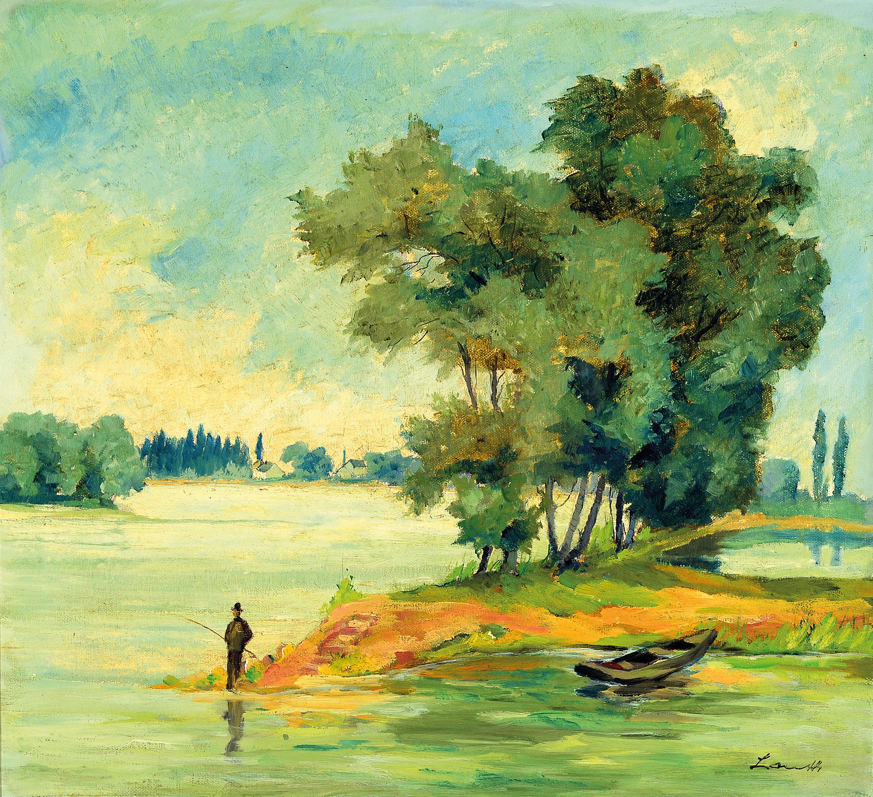 Image 27133919 - Robert Lauth, 1896-1985 Ludwigshafen am Rhein, Angler am Altrhein, Öl/Lwd, rechts unten ...