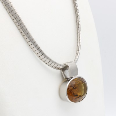 27133904a - Anhänger mit Rauchquarz an flacher Kette, 925er Silber, ovaler, fac. Rauchquarz in ...