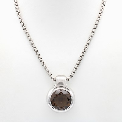 Image Anhänger mit Rauchquarz an Kette, 925er Silber, runder, fac. Rauchquarz, L. ca. 50 cm