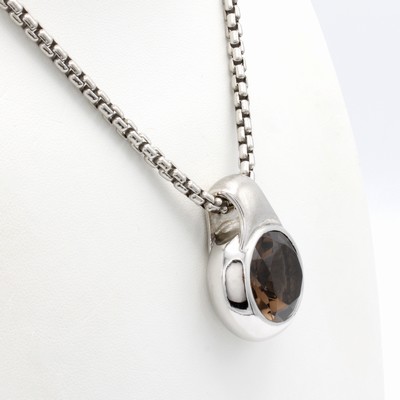 27133905a - Anhänger mit Rauchquarz an Kette, 925er Silber, runder, fac. Rauchquarz, L. ca. 50 cm