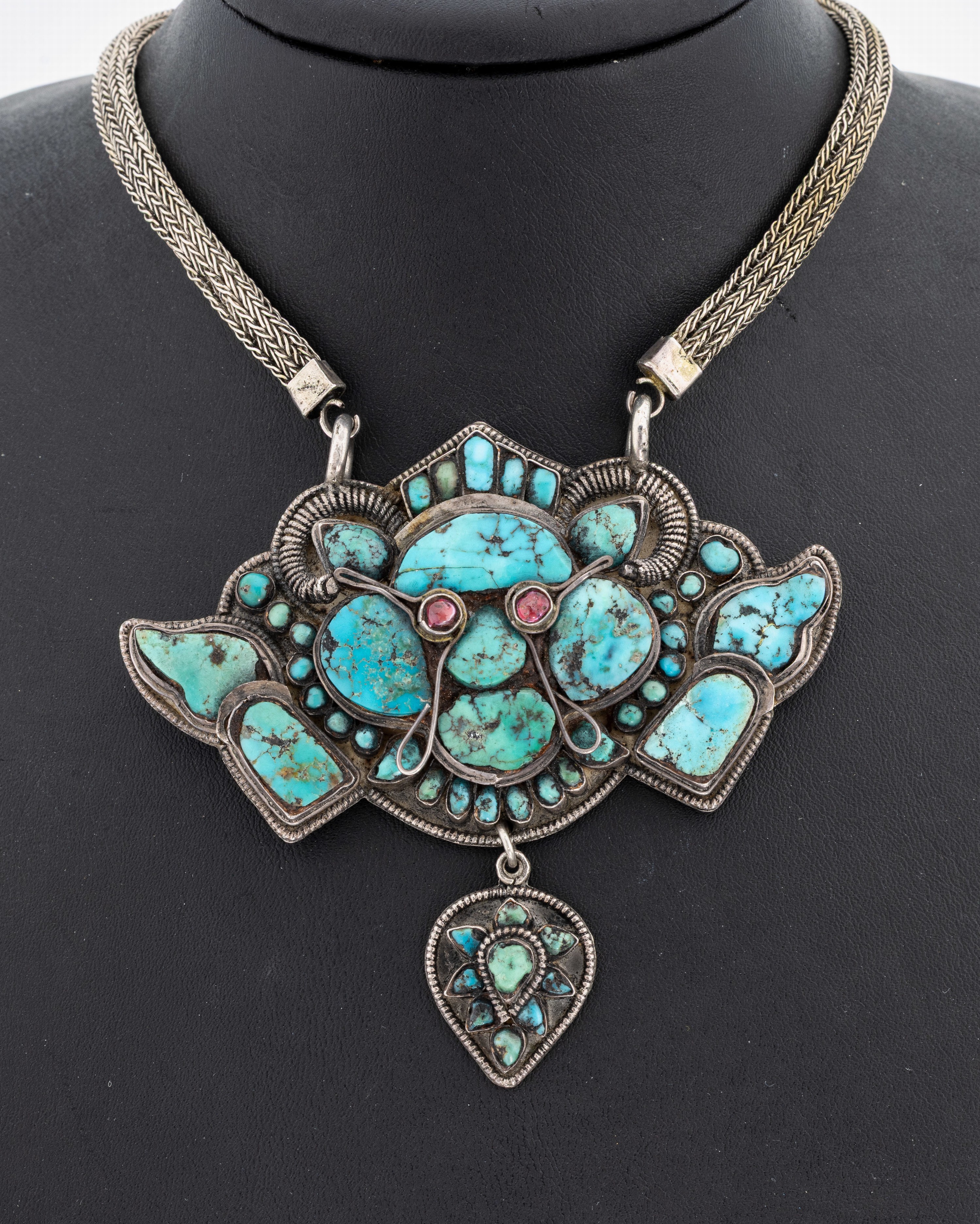 Image 27134037 - Türkis-Collier, wohl Indien/Tibet, Silber gepr., symmetrisches Mittelteil, Türkise ...