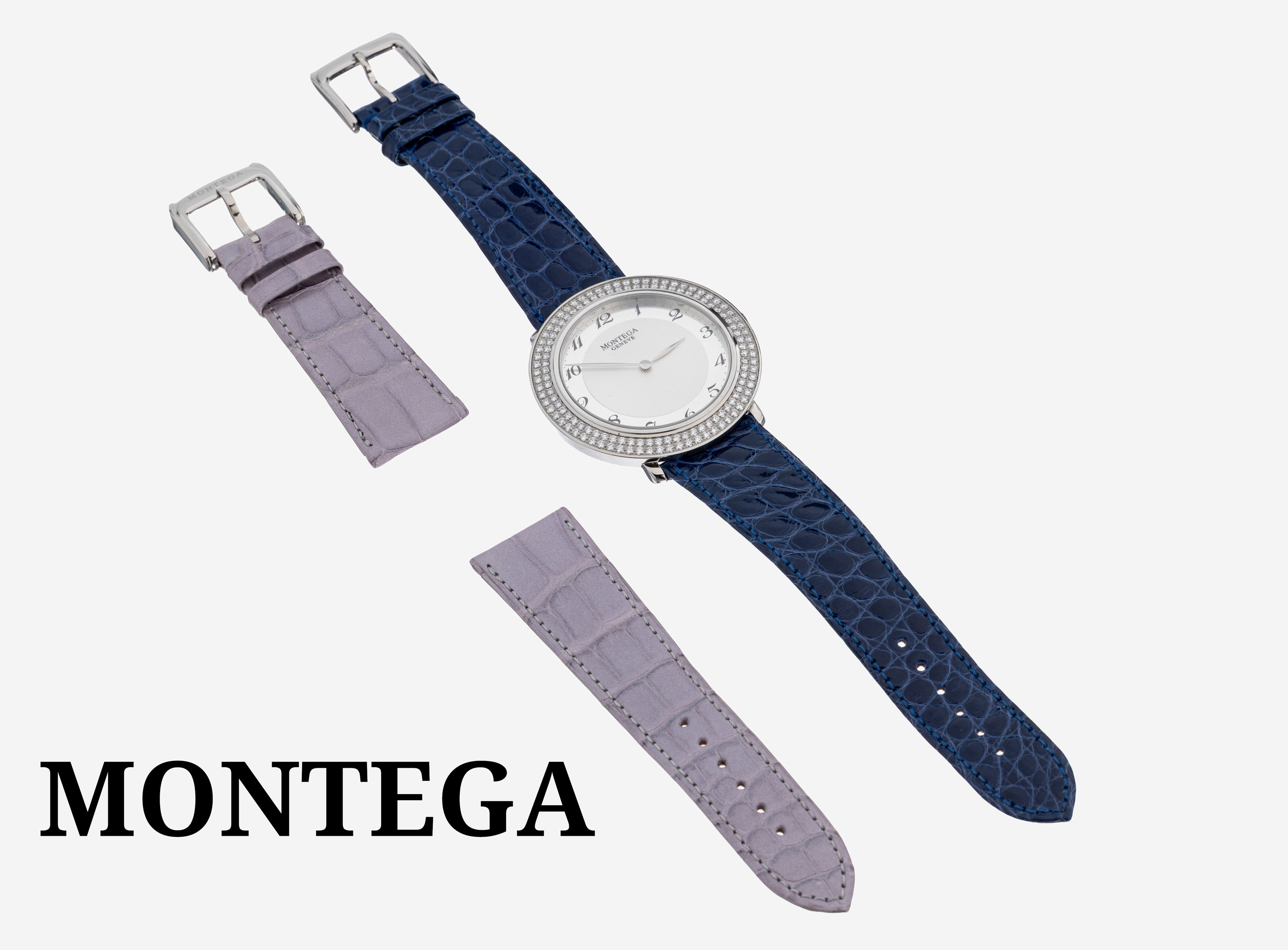 Image 27134516 - MONTEGA Brillant-Schmuckuhr mit Lederarmband, Quarzwerk, silberfarbenes Ziffernblatt ...