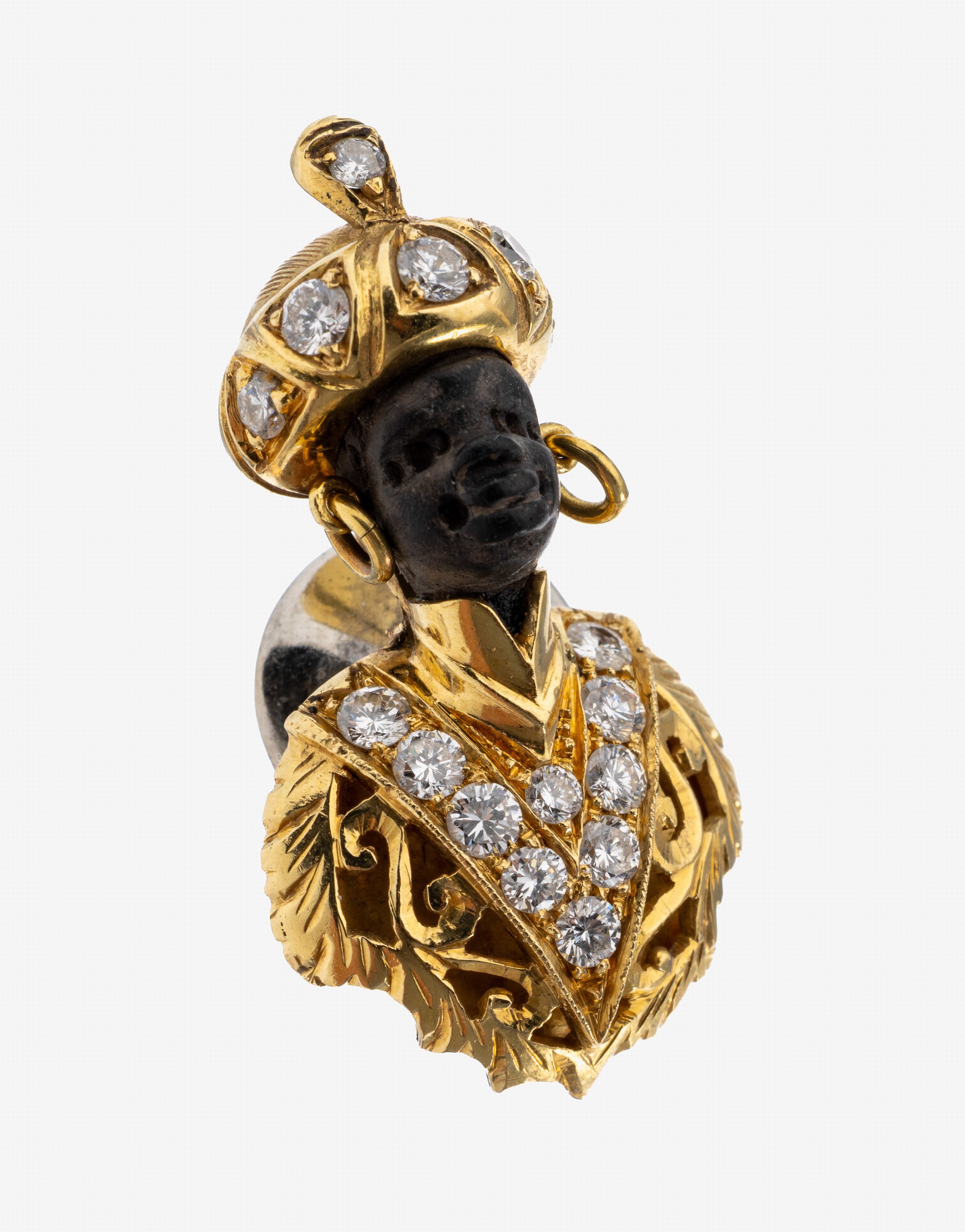 Image 27134549 - 18 kt gold ebony-brilliant-stickpin , YG 750/000, presentation of an oriental, head ...