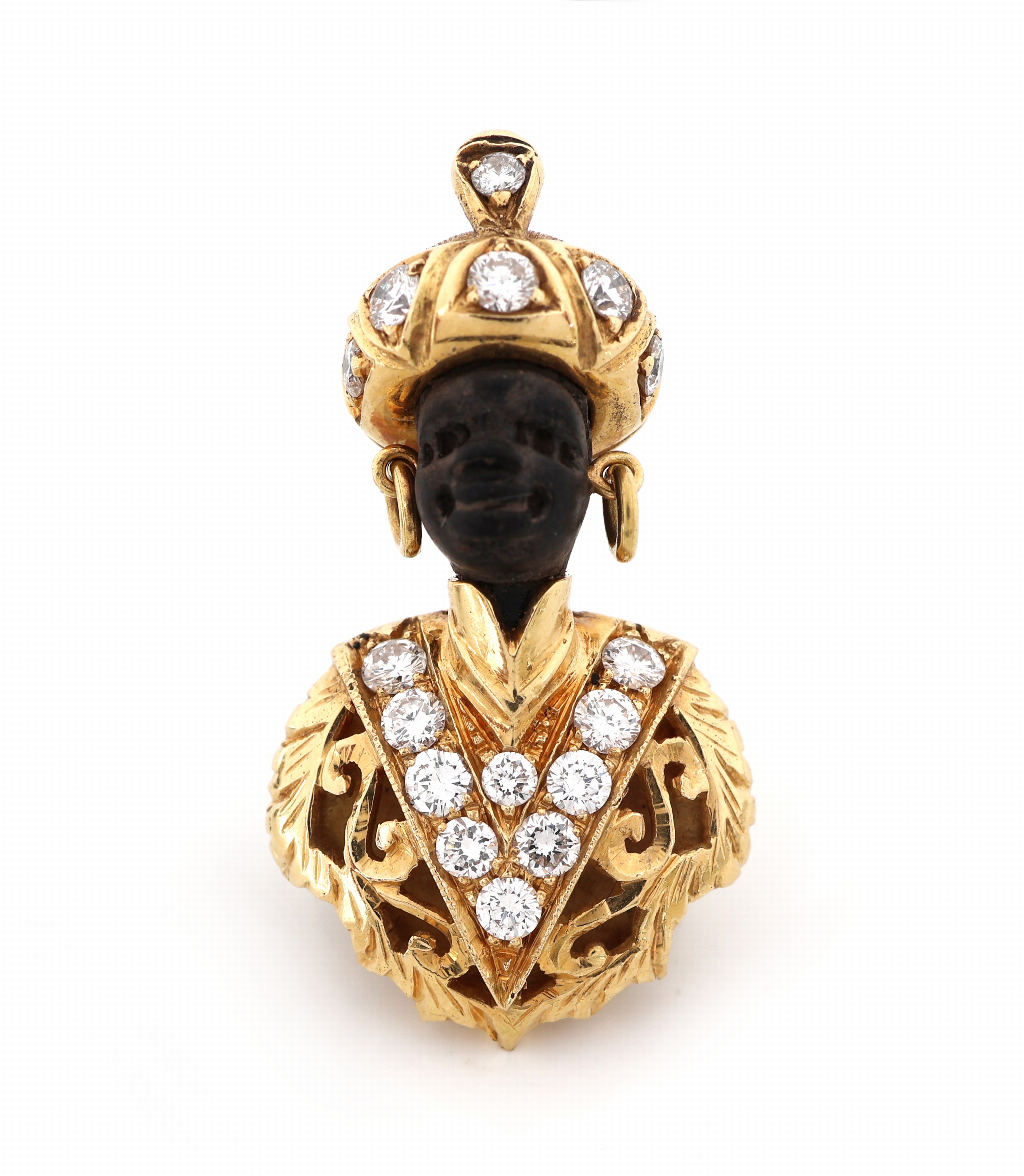 Detail a: 18 kt Gold Ebenholz-Brillant-Stickpin, GG 750/000, Darstellung eines Orientalen, Kopf aus schwarzem Ebenholz geschnitzt, Turban und Brustschmuck mit ...