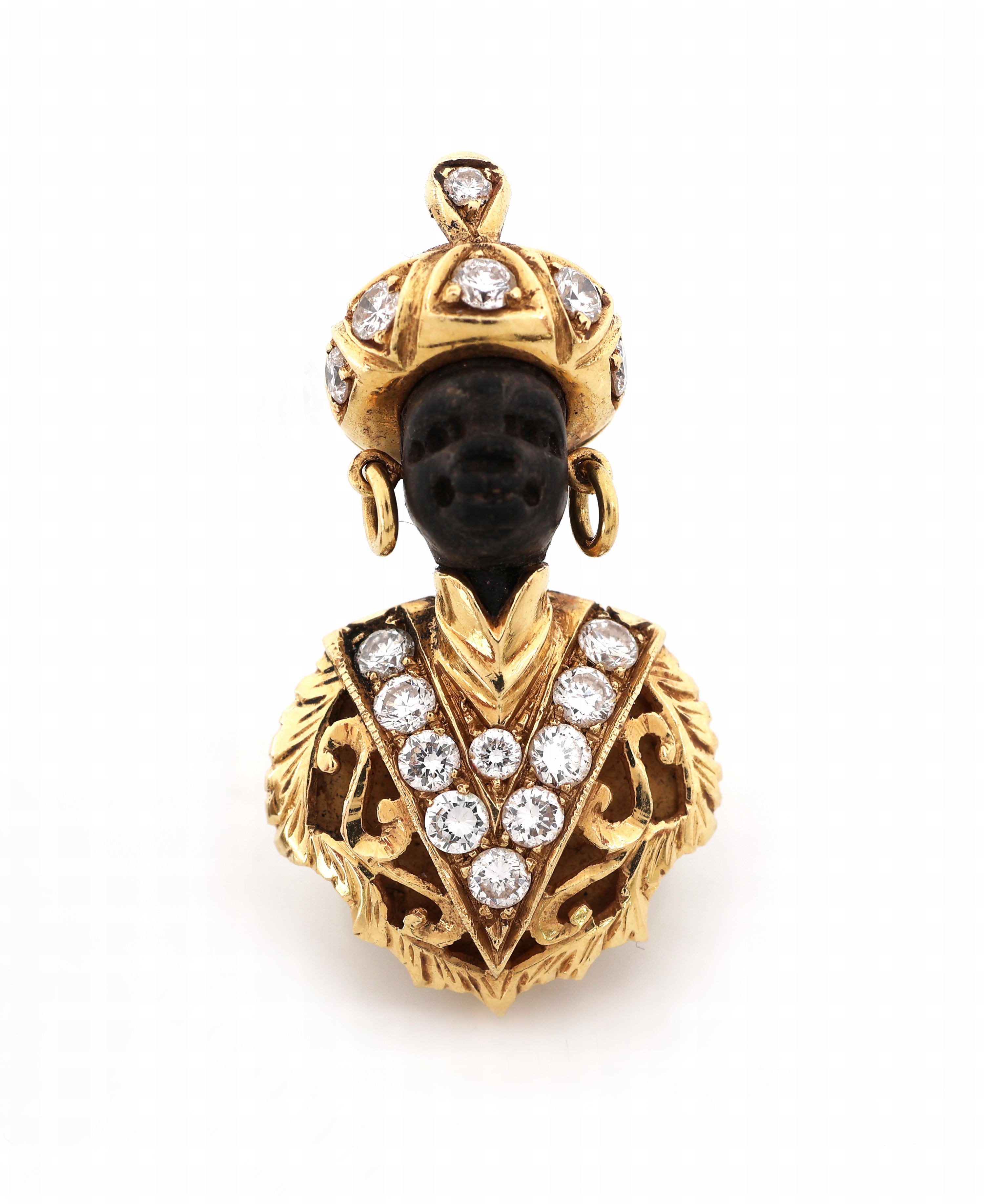 Detail a: 18 kt Gold Ebenholz-Brillant-Stickpin, GG 750/000, Darstellung eines Orientalen, Kopf aus schwarzem Ebenholz geschnitzt, Turban und Brustschmuck mit ...